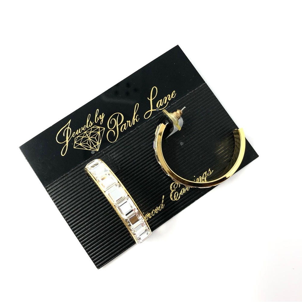Vintage runway style goldtone and crystal pierced hoop earrings - NWT